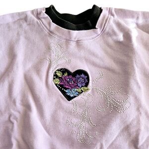 Granny Core Sweatshirt Lavender Purple Floral Sequin Embroidered Women’s XL